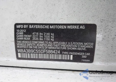 2013 BMW 335I xDrive from USA, damaged, VIN WBA3B9C55DF586424
